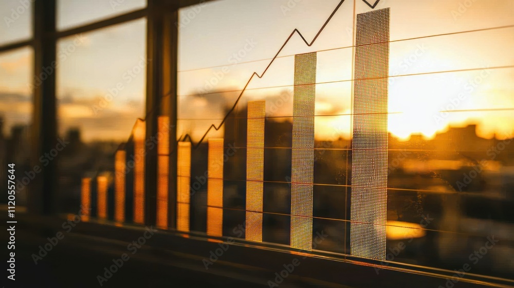 Aufkleber graphs displaying data trends against a sunset backdrop.