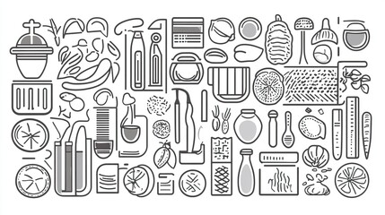 Obraz premium A collection of kitchen and cooking-related icons in a minimalist style.