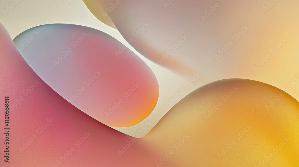 Poster abstract shapes in soft pastel colors creating a calming visual flow, ideal for backgrounds and mode