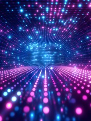 Obraz premium Light shinning pink and blue dots and stars in a pattern of bright colored dots and stars with 3D camera movement, creating a abstract background with neon and stars and dots effect