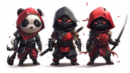 illustraction of techwear chibi panda ninjas robot mecha future JAPANESE VIBE detailed design for streetwaer and urban style t-shirts design