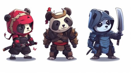 illustraction of techwear chibi panda ninjas robot mecha future JAPANESE VIBE detailed design for streetwaer and urban style t-shirts design