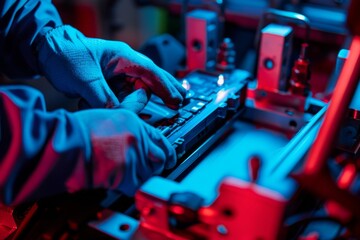 Technician Hands of car mechanic working repair in auto repair Service electric battery and Maintenance of car battery. Check the electrical system inside the car.
