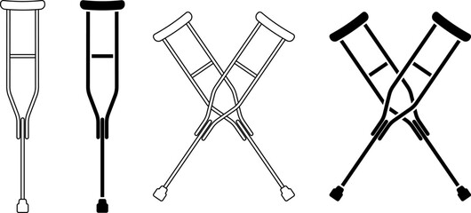 outline silhouette crossed crutch icon set