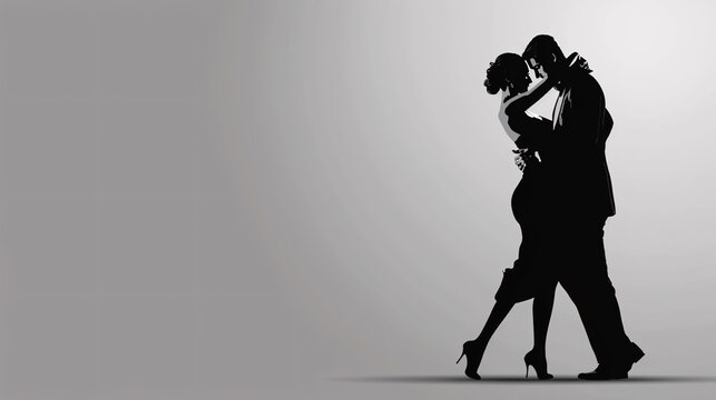 Full-length of an elegant couple dancing tango against a gray background.