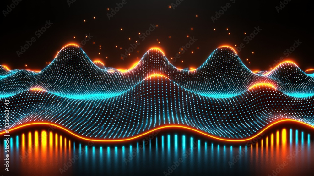 Poster abstract waveforms with glowing blue and orange lines.