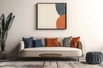 Stylish frame mockup featuring wall art in a comfortable living room, perfect for showcasing decor ideas in 3D