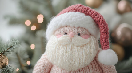 A knitted Santa Claus with a red hat and white beard