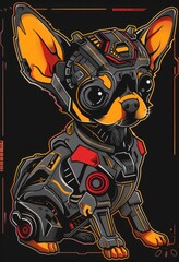Robotic Mecha Chihuahua with Armor, Design For Men T-shirts Summer Casual Short Sleeve Hip Hop T Shirt Streetwear.
