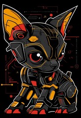 Robotic Mecha Chihuahua with Armor, Design For Men T-shirts Summer Casual Short Sleeve Hip Hop T Shirt Streetwear.
