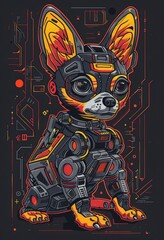 Robotic Mecha Chihuahua with Armor, Design For Men T-shirts Summer Casual Short Sleeve Hip Hop T Shirt Streetwear.
