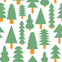 Obraz premium Seamless pattern with Christmas and New Year tree in flat style in vector. Element for decoration postcards poster print background backdrop wrapping wallpaper banner