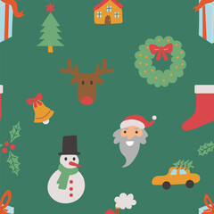 Fototapeta premium Seamless pattern with Christmas and New Year elements in doodle style in vector. Element for decoration postcards poster print background backdrop wrapping wallpaper banner