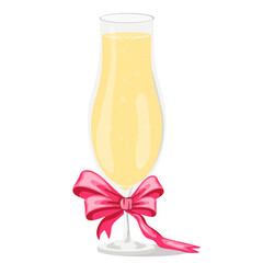 champagne glass with pink bow without background