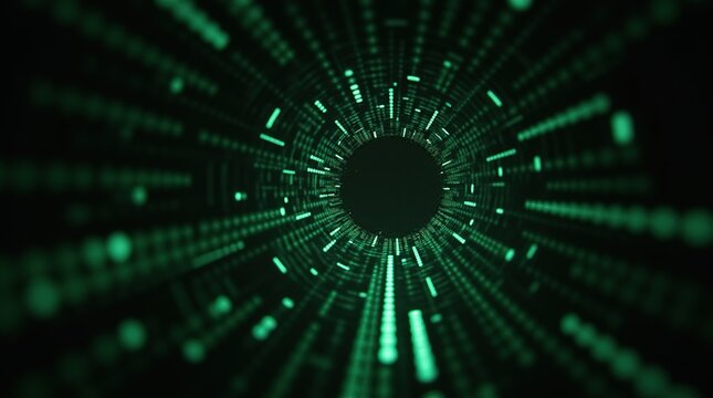 A futuristic, green digital tunnel with  glowing lines technology and data flow background