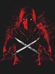 A fierce panda assassin, with a black and red coat, wielding deadly flames. This t-shirt design is sure to impress any fan of martial arts and pandas.