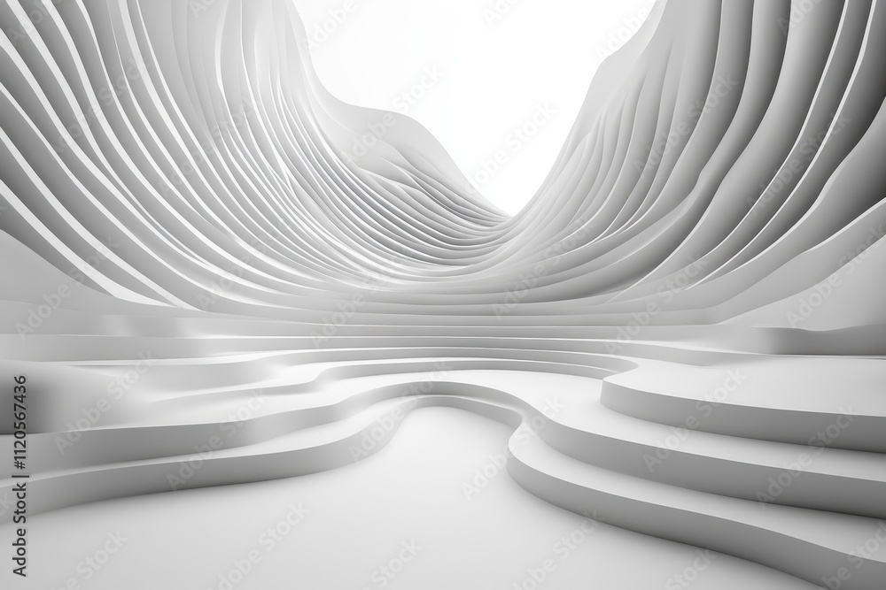 Poster contemporary abstract design featuring smooth lines and curves on white background