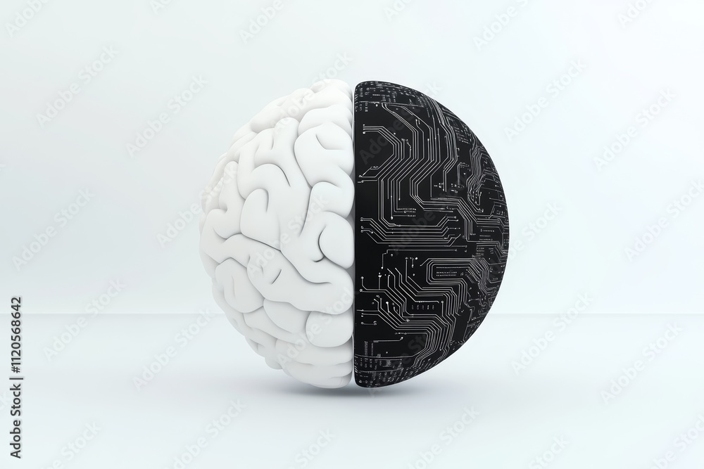 Poster a brain with a black computer chip inside of it