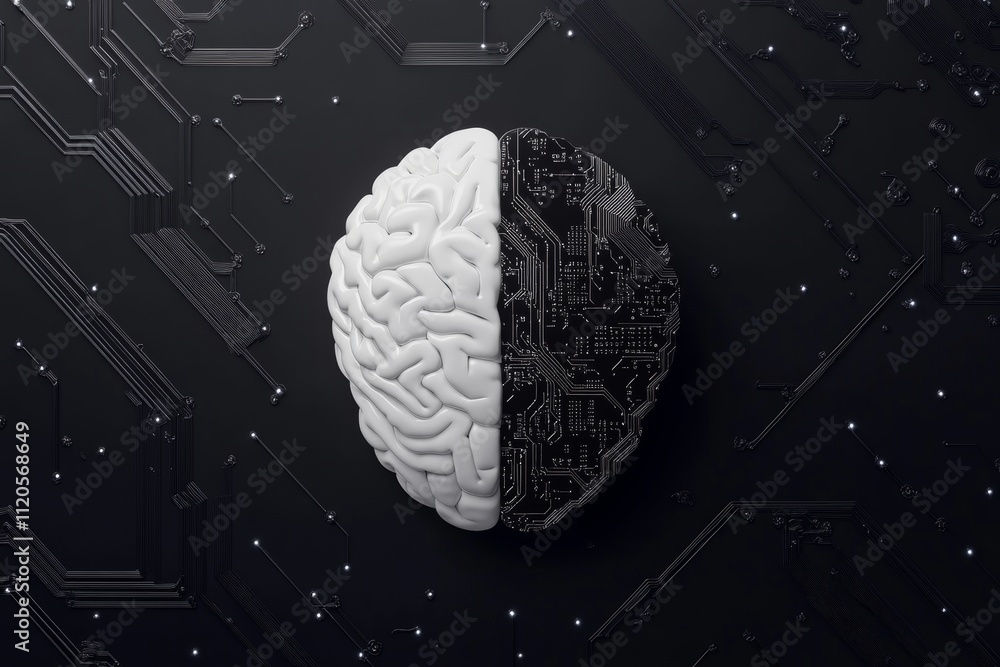 Poster a brain with a computer chip in the middle