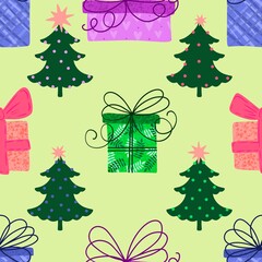 Christmas gift box seamless winter pattern for wrapping paper and fabrics