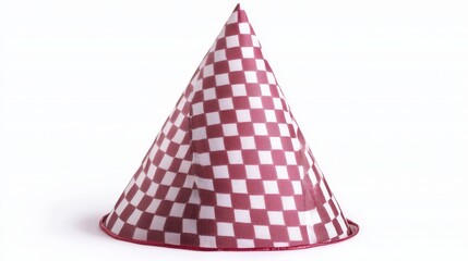 Red and white checkered party hat, dynamic close-up, fine textile detail, stylish and playful design, isolated on white background