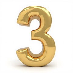 Fototapeta premium Golden Number Three - 3D Gold Number, Isolated on White Background, PNG