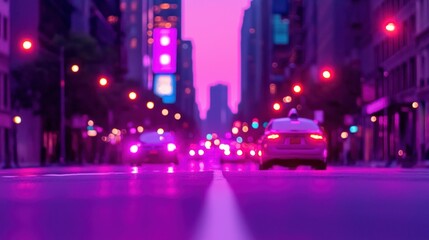 Obraz premium Urban scene at night with vibrant lights and cars.