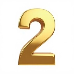 Naklejka premium Golden Number Two - 3D Gold Number