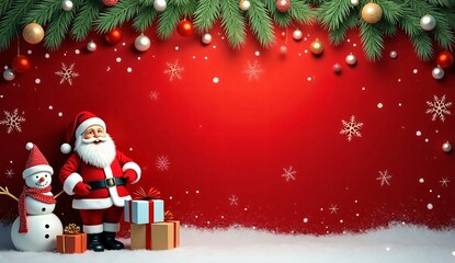 Christmas wallpaper with Santa Claus and red background