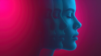 Fototapeta premium A striking image of a confident woman in neon light, embodying themes of mind control and telepathy in a surreal fusion.