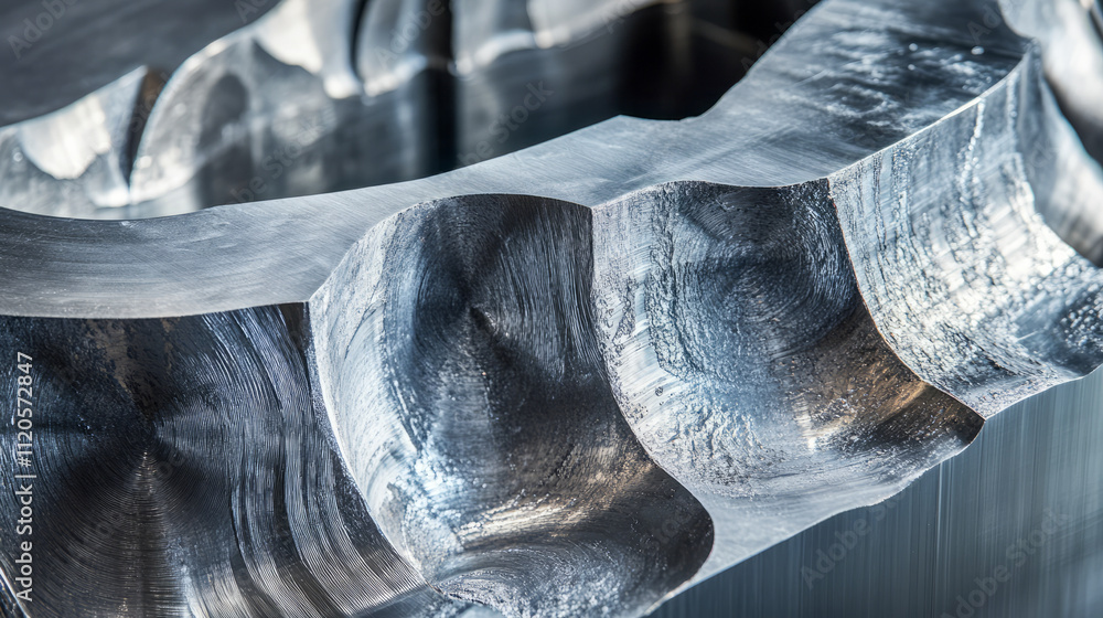 Poster close-up of metallic abstract surface with intricate textures and curves