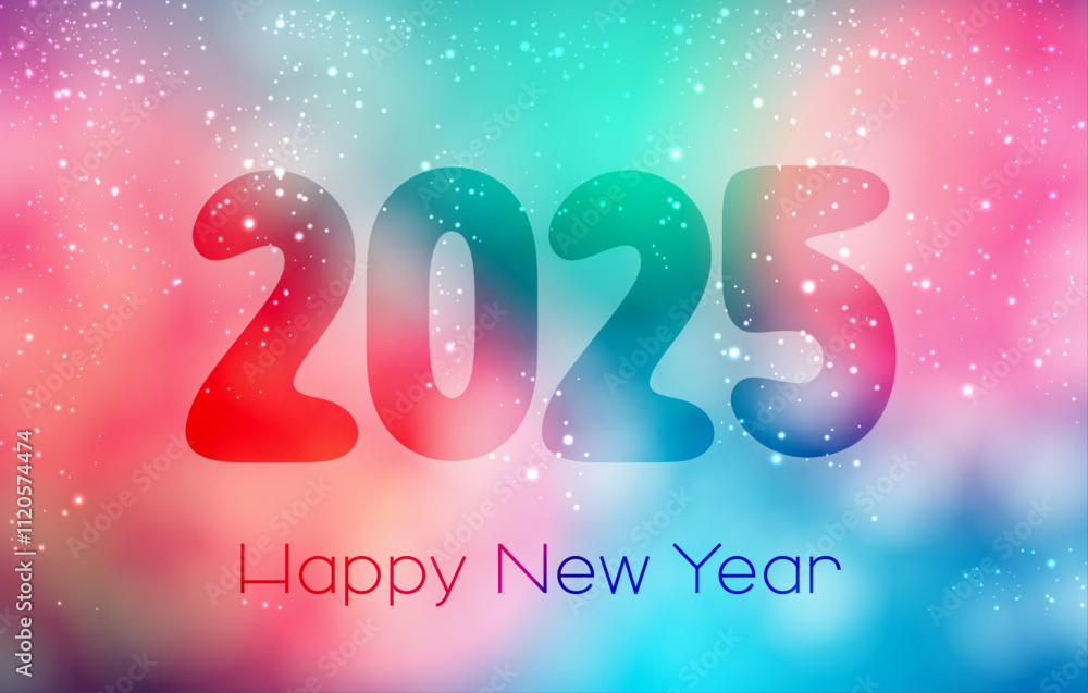 Poster vibrant vector illustration featuring 2025 with a colorful gradient and sparkling background. perfec