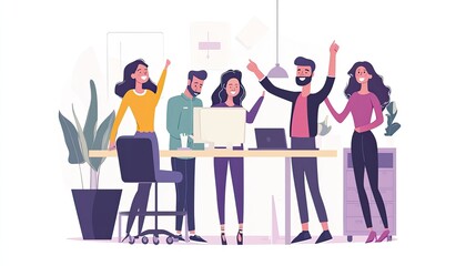 Obraz premium Happy diverse team celebrating success at work.