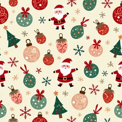 Santa Claus wrapping paper and Christmas trees and balls