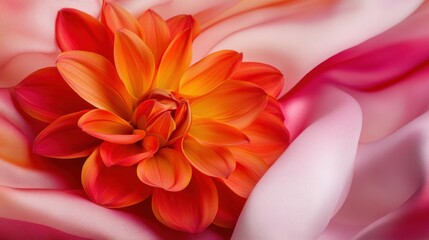 Fototapeta premium Orange Dahlia on Pink Satin