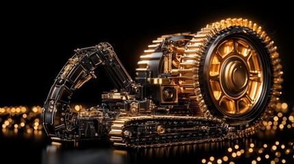 Fototapeta premium Gold dredge machine, detailed components with metallic shine