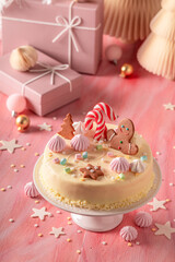 White Christmas cake as sweet dessert for xmas.