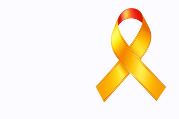 Yellow awareness ribbon on white background, space for text