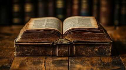 Obraz premium Antique Book Open on Wooden Tabletop