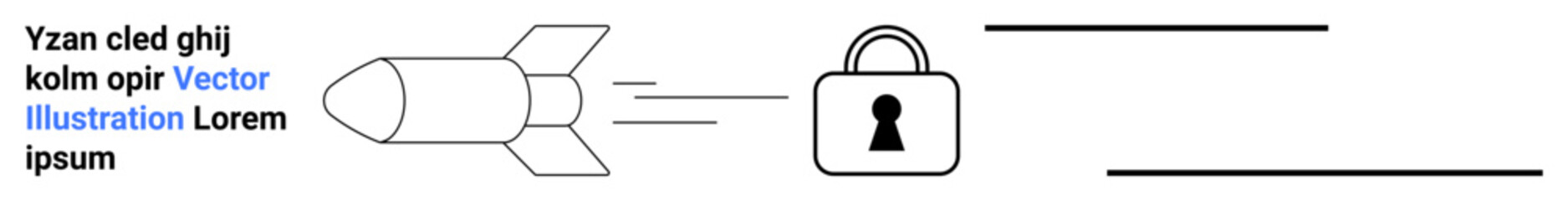 Rocket heading towards padlock, representing security conceptual art for protection, encryption, cyber security, secure data transfer, technology, innovation, speed. Ideal for tech startup digital