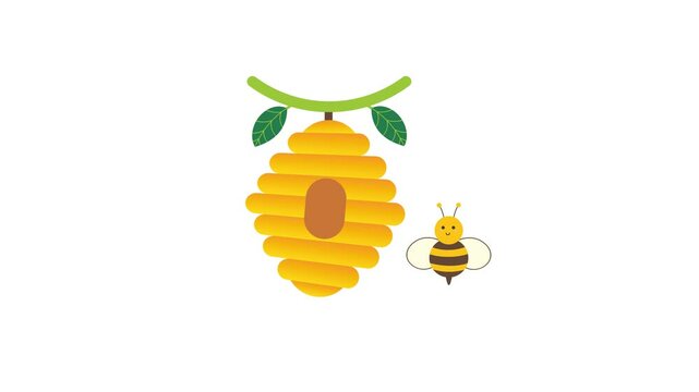 cute bees and honeycomb, alpha channel setting background, looping animation