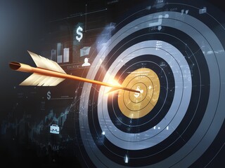 Fototapeta premium Arrow hitting target symbolizing business success and financial growth.