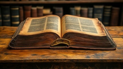 Obraz premium Antique Book Open On Wooden Table Library Background