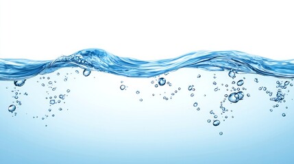 Close-up of a wavy water surface with bubbles against a white background.