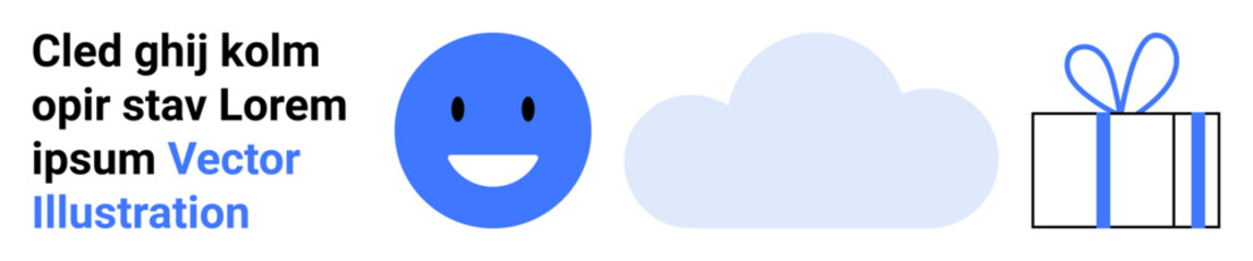 Fototapeta premium Smile icon, cloud shape, and wrapped gift box. Ideal for greeting cards, website headers, social media graphics, newsletters, childrens content, promotional materials and educational resources
