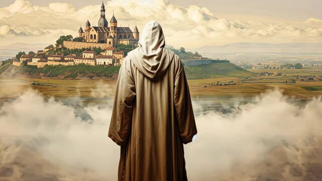 Captivating digital painting of a benevolent caretaker guiding a futuristic city in a cinematic display.