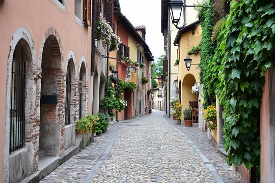 Charming cobblestone streets in historic towns, showcasing picturesque architecture and atmosphere - Powered by Adobe