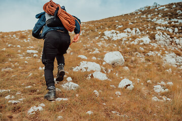 A male hiker hiking trail mountain, adventure sports outdoor.