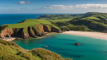 Obraz premium Stunning panorama of Jersey Island UK, sunny day
