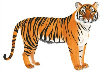 Fototapeta premium Realistic Illustration of a Majestic Tiger with Striking Orange and Black Stripes Captivating the Essence of Wild Nature and Strength in Animal Art
